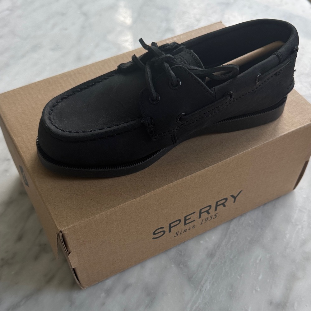 Sperry Kids' Black Leather Boat Shoes
